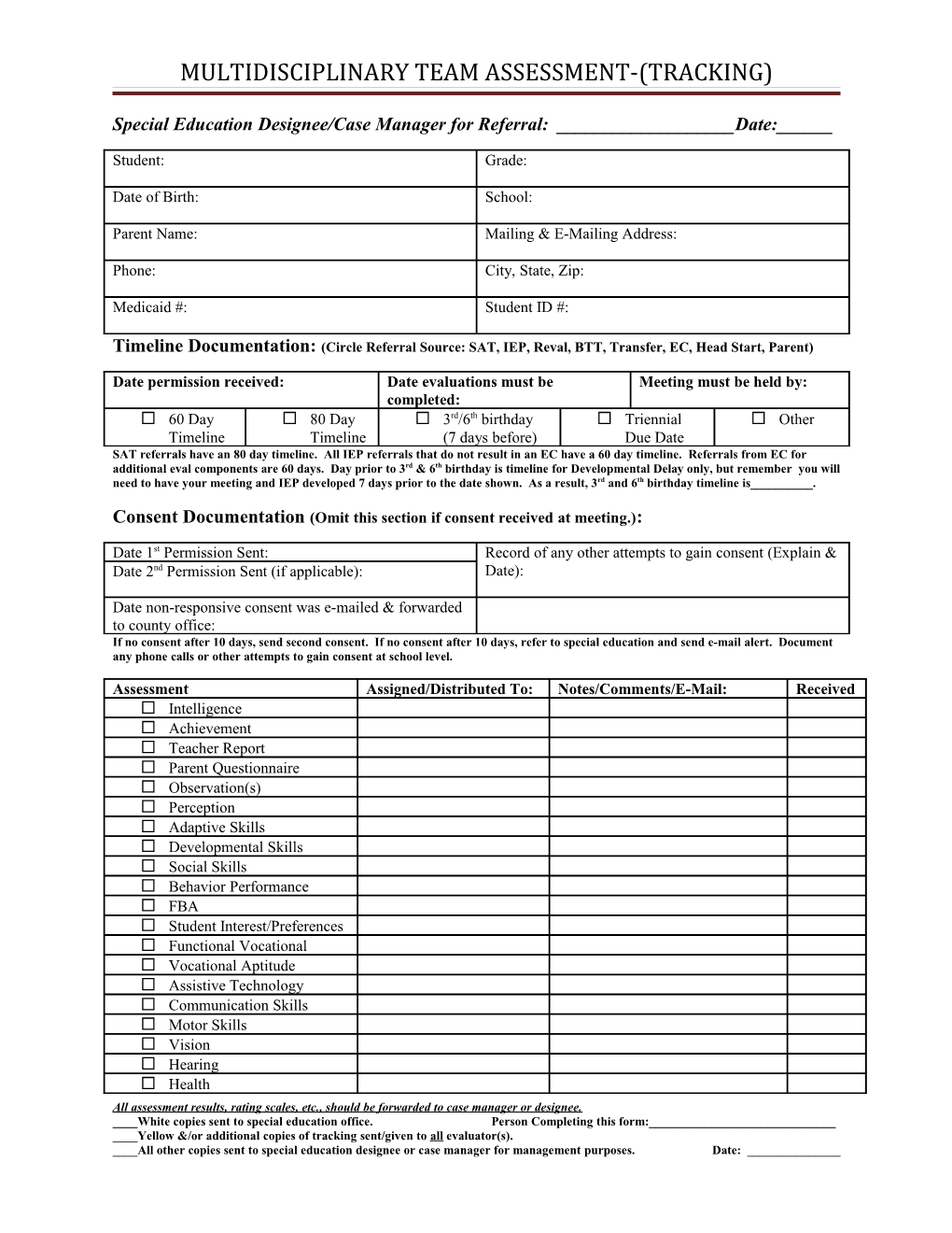 Multidisciplinary Team Assessment-(Tracking)