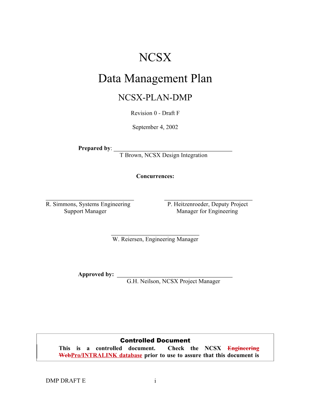 Ncsx Data Management Plan