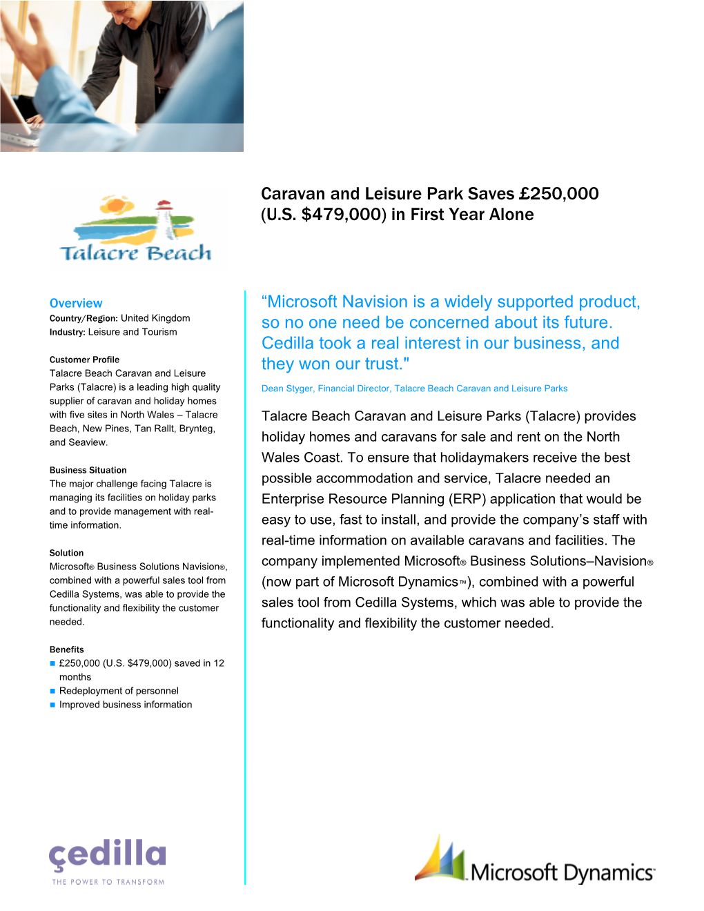 Caravan and Leisure Park Saves 250,000 (U.S. $479,000) in First Year Alone