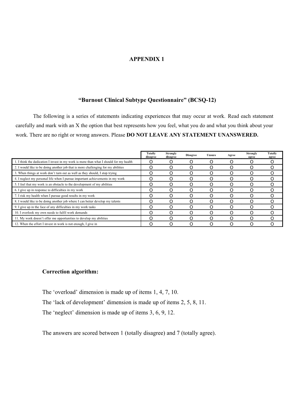 Burnout Clinical Subtype Questionnaire (BCSQ-12)
