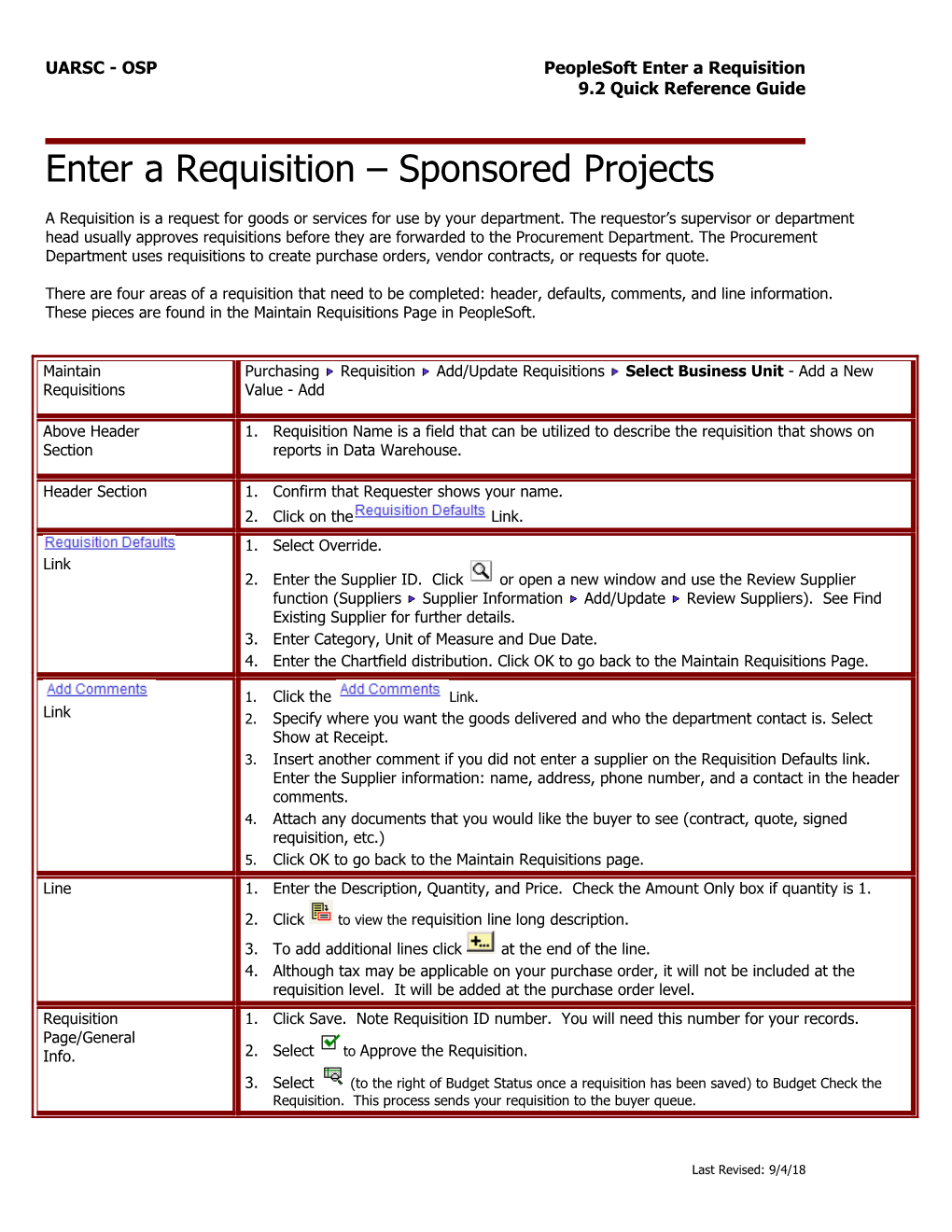 Entering Requisitions Quick Reference Guide