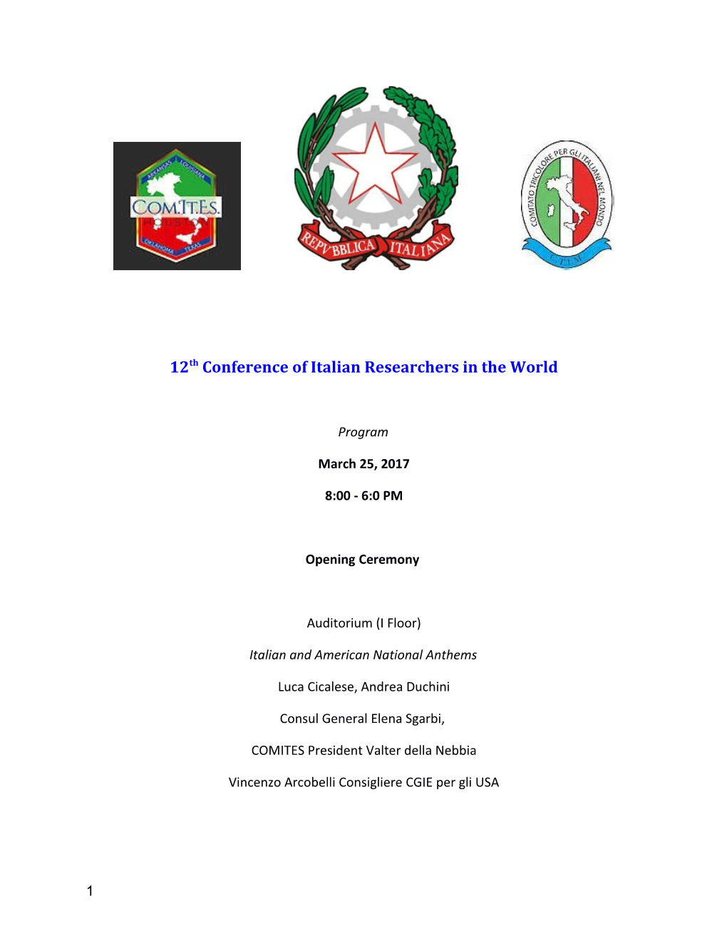 12Th Conference of Italian Researchers in the World