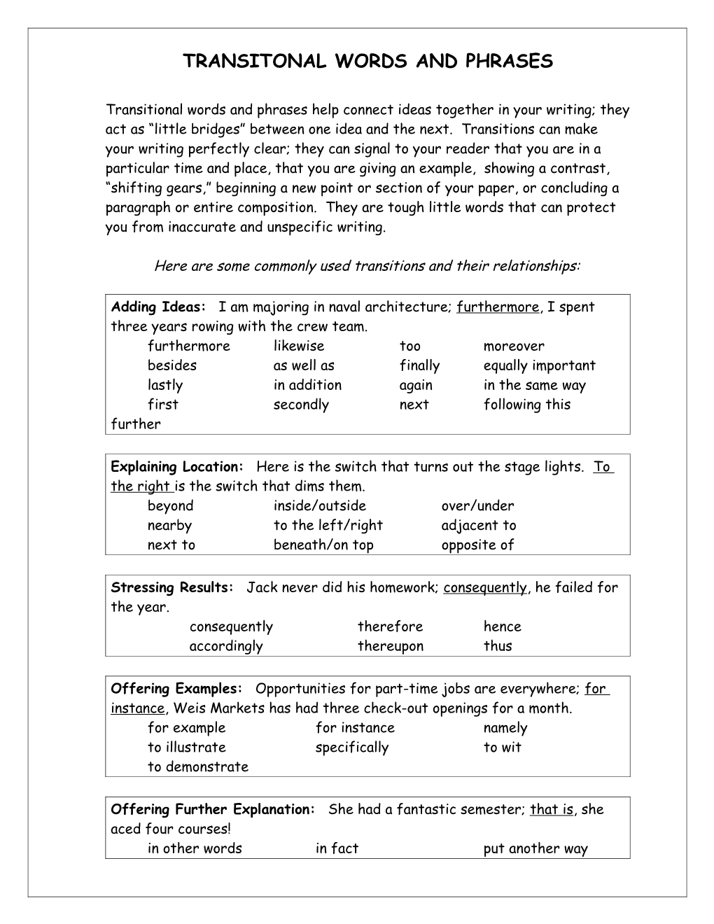 Transitonal Words and Phrases