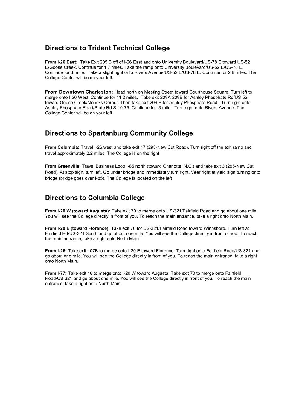 Directions to Trident Technical College