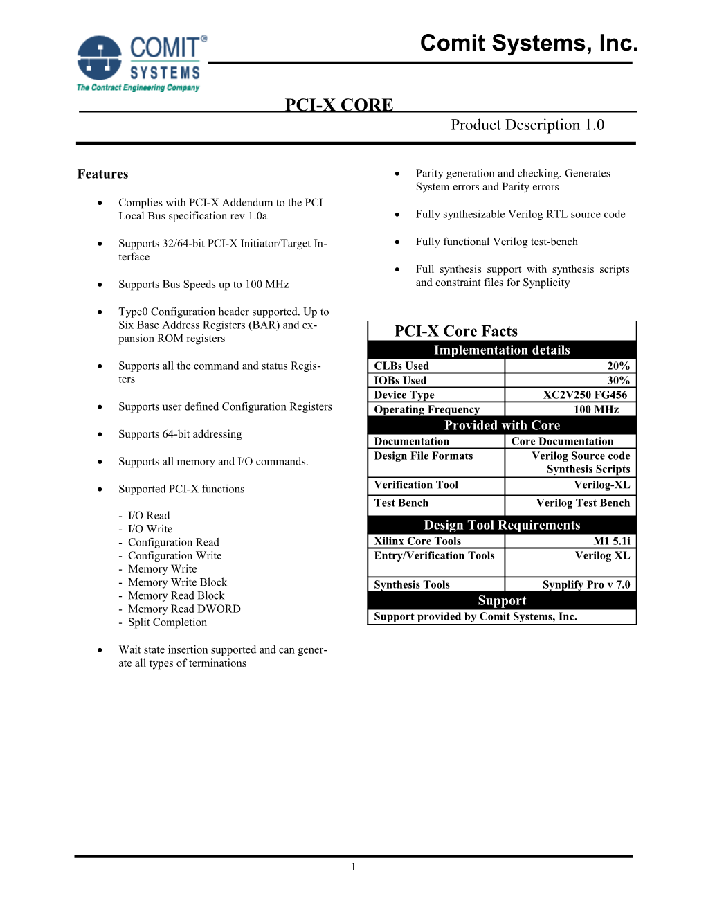 Complies with PCI-X Addendum to the PCI Local Bus Specification Rev 1.0A