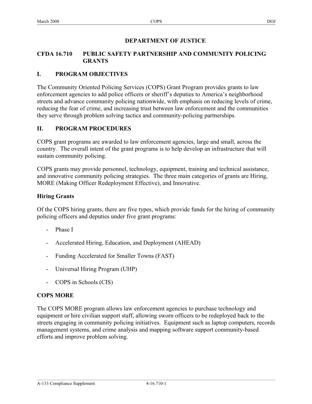 Cfda 16.710 Public Safety Partnership and Community Policing Grants
