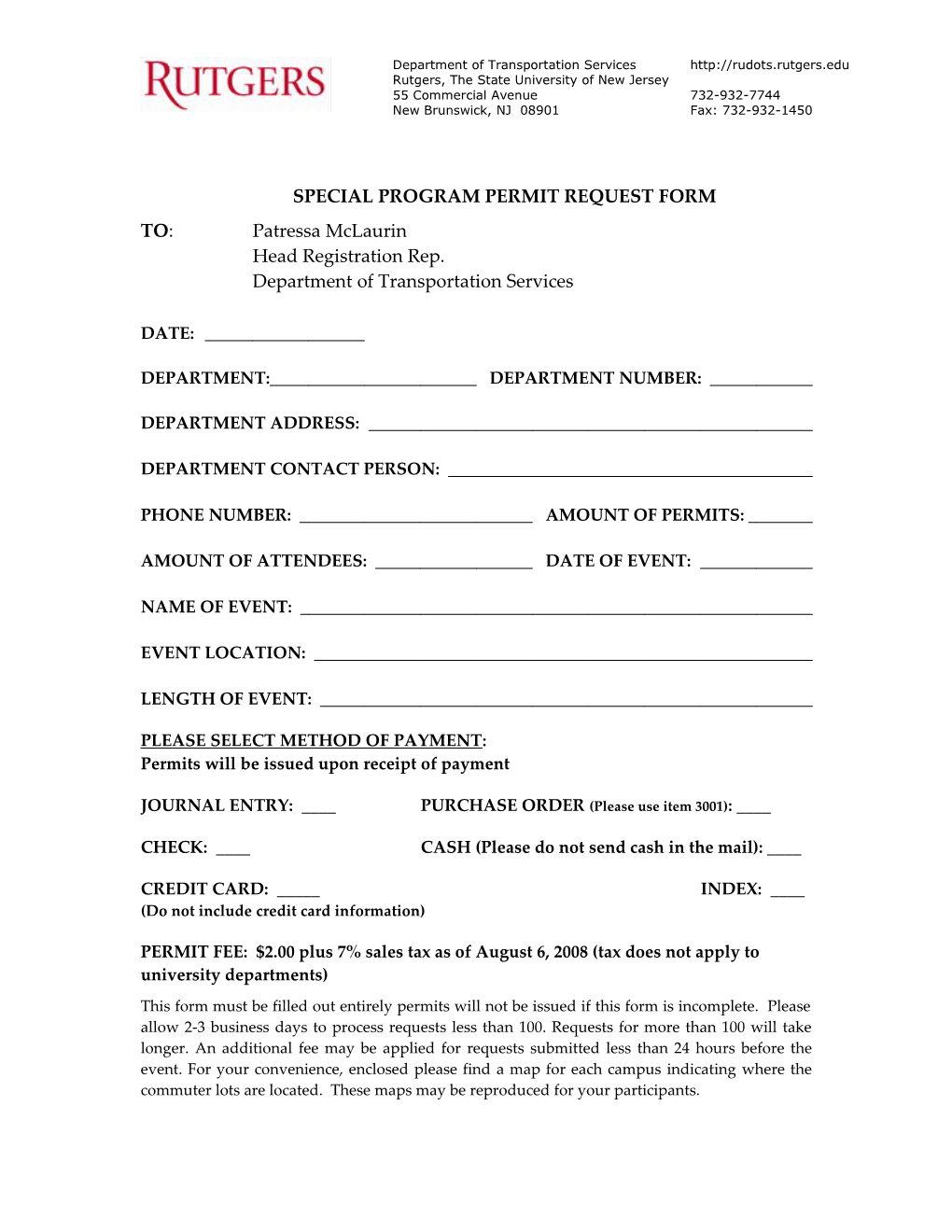 Special Program Permit Request Form