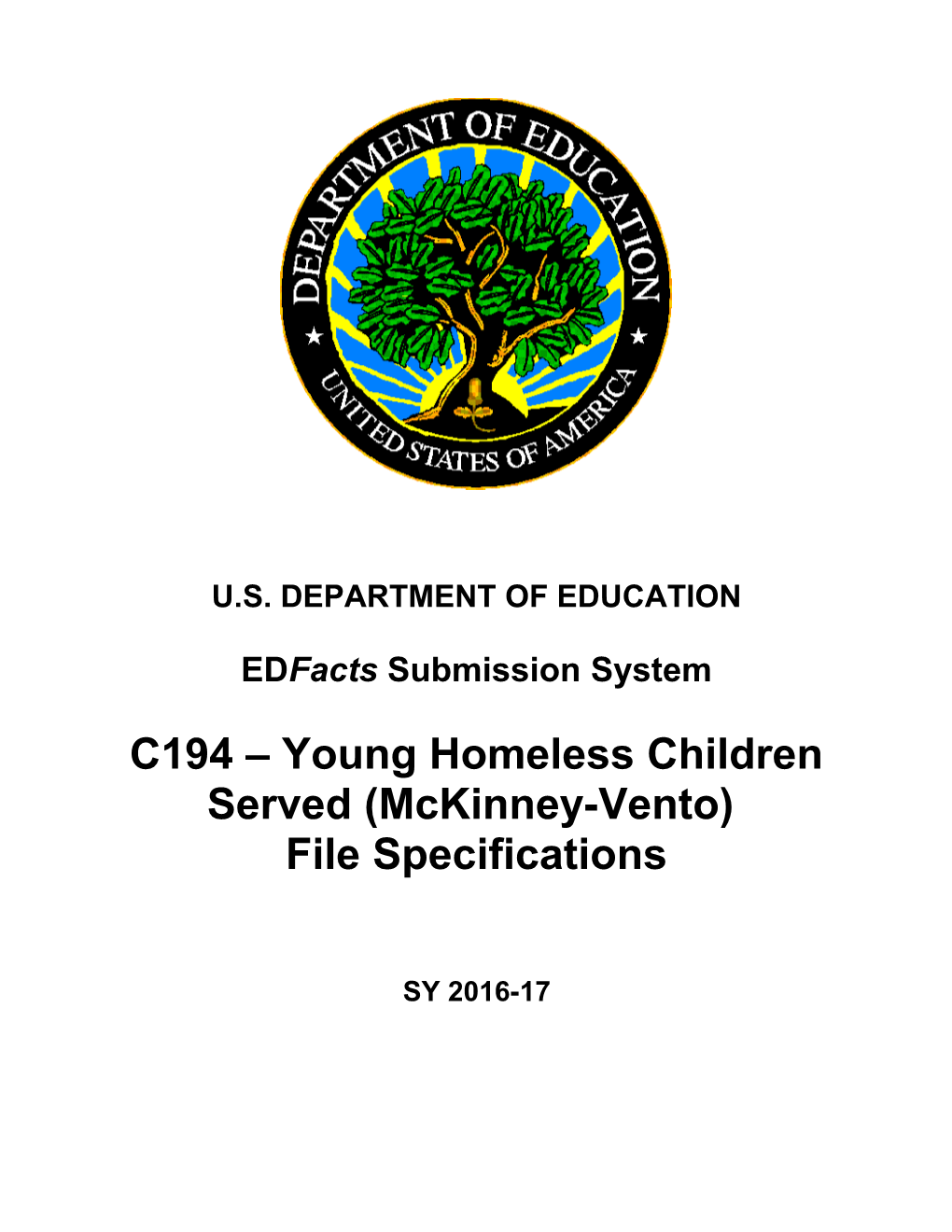 C194 Young Homeless Children Served (Mckinney-Vento) File Specifications (Msword)