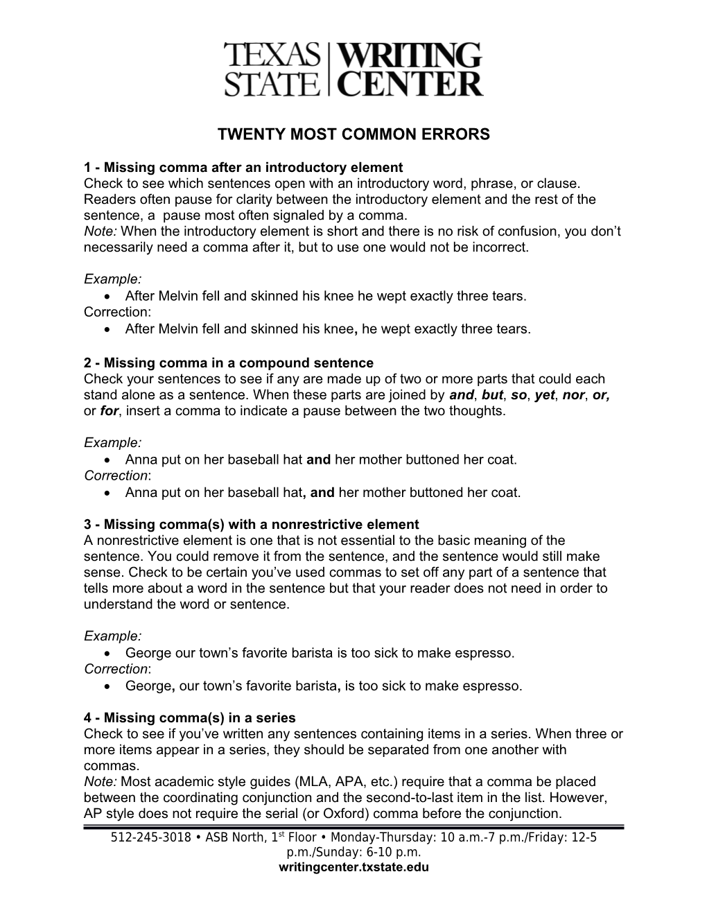 Twenty Most Common Errors