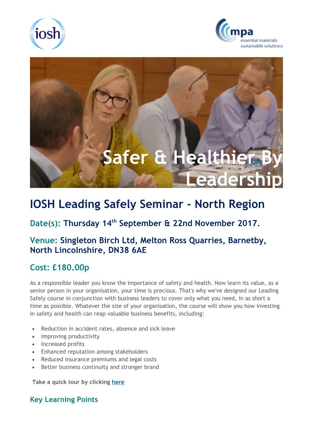IOSH Leading Safely Seminar - North Region