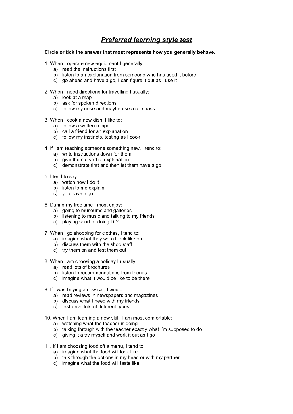 Preferred Learning Style Analysis