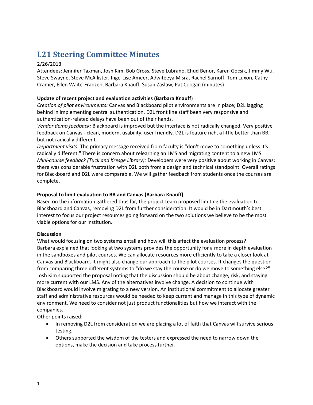 L21 Steering Committee Minutes