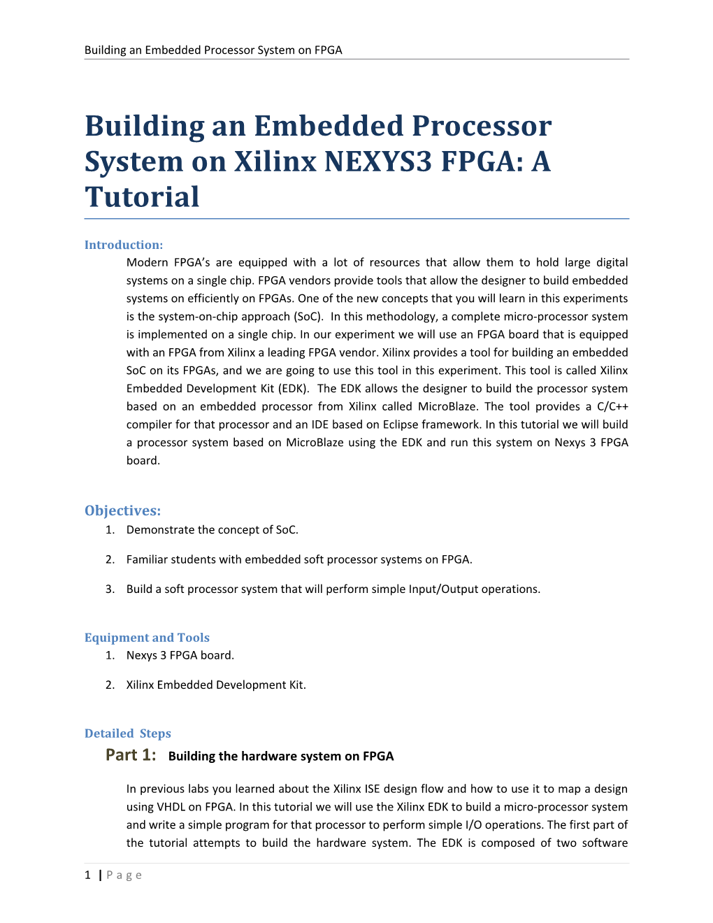 Building an Embedded Processor System on FPGA