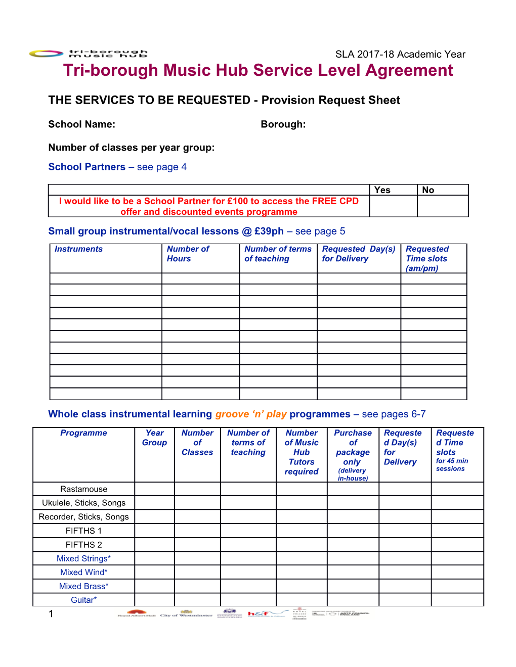 Tri-Borough Music Hub Service Level Agreement