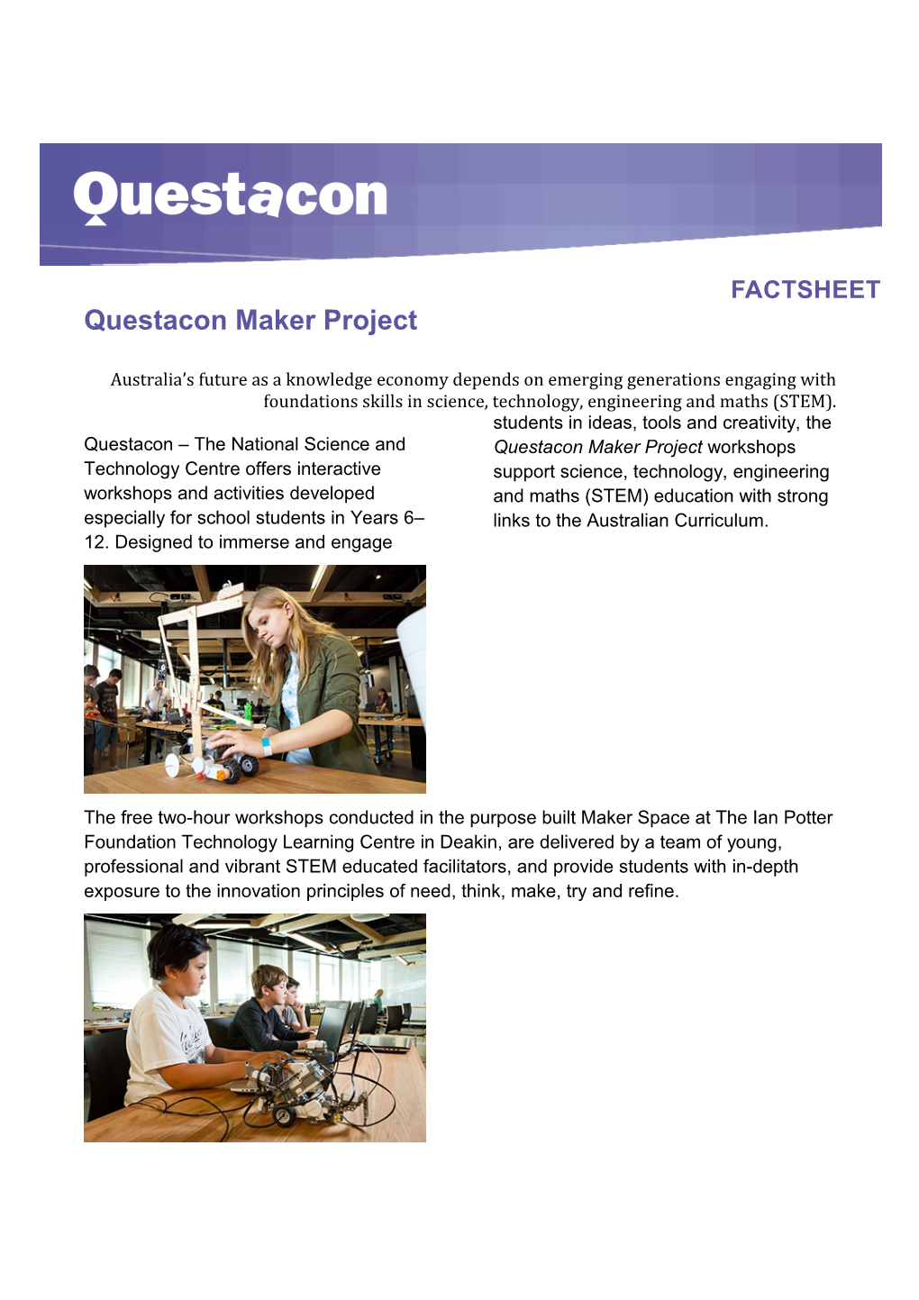 Questacon Maker Project Fact Sheet