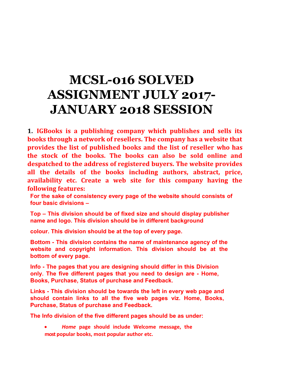 Mcsl-016 Solved Assignment July 2017- January 2018 Session