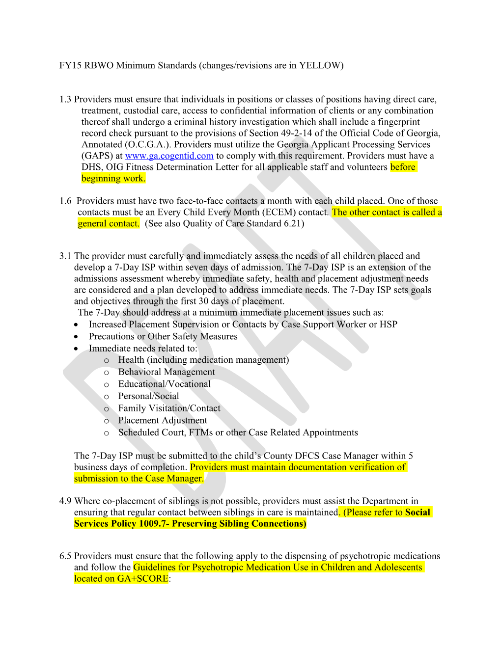 FY15 RBWO Minimum Standards (Changes/Revisions Are in YELLOW)