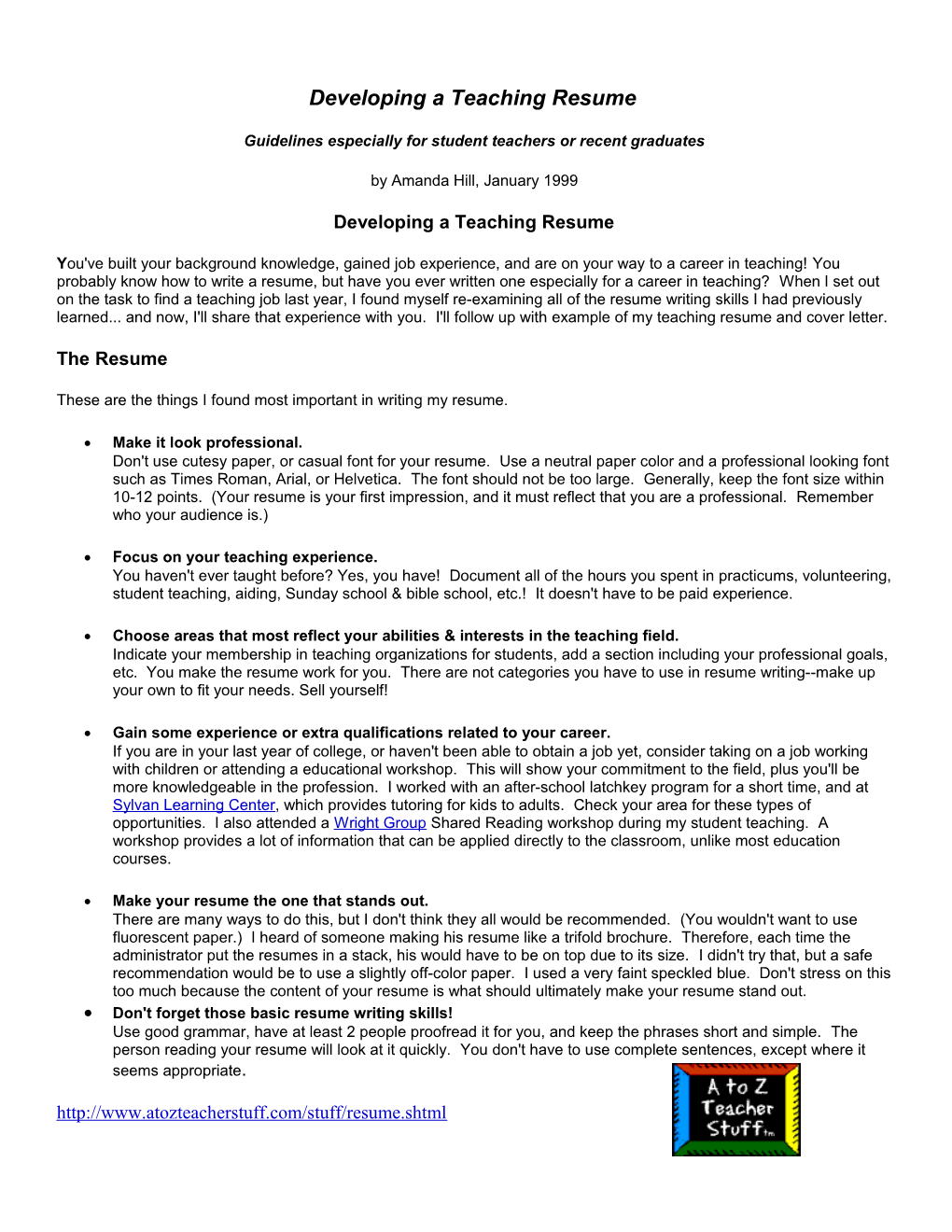 Developing a Teaching Resume & Cover Letter