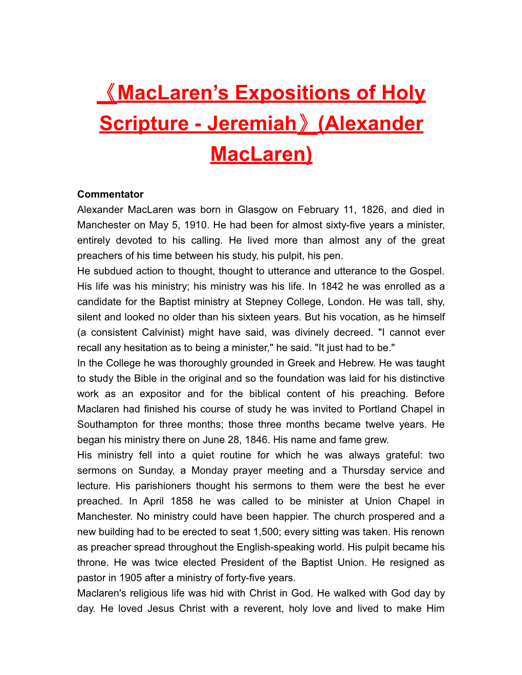 Maclaren S Expositions of Holy Scripture - Jeremiah (Alexander Maclaren)