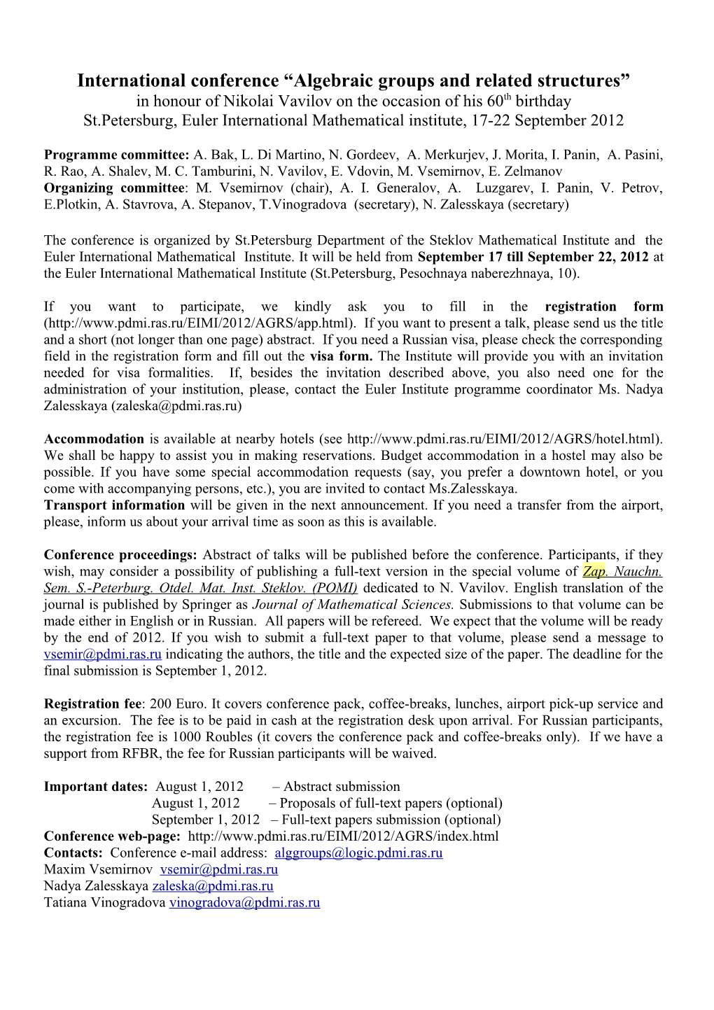 International Conference Algebraic Groups and Related Structures