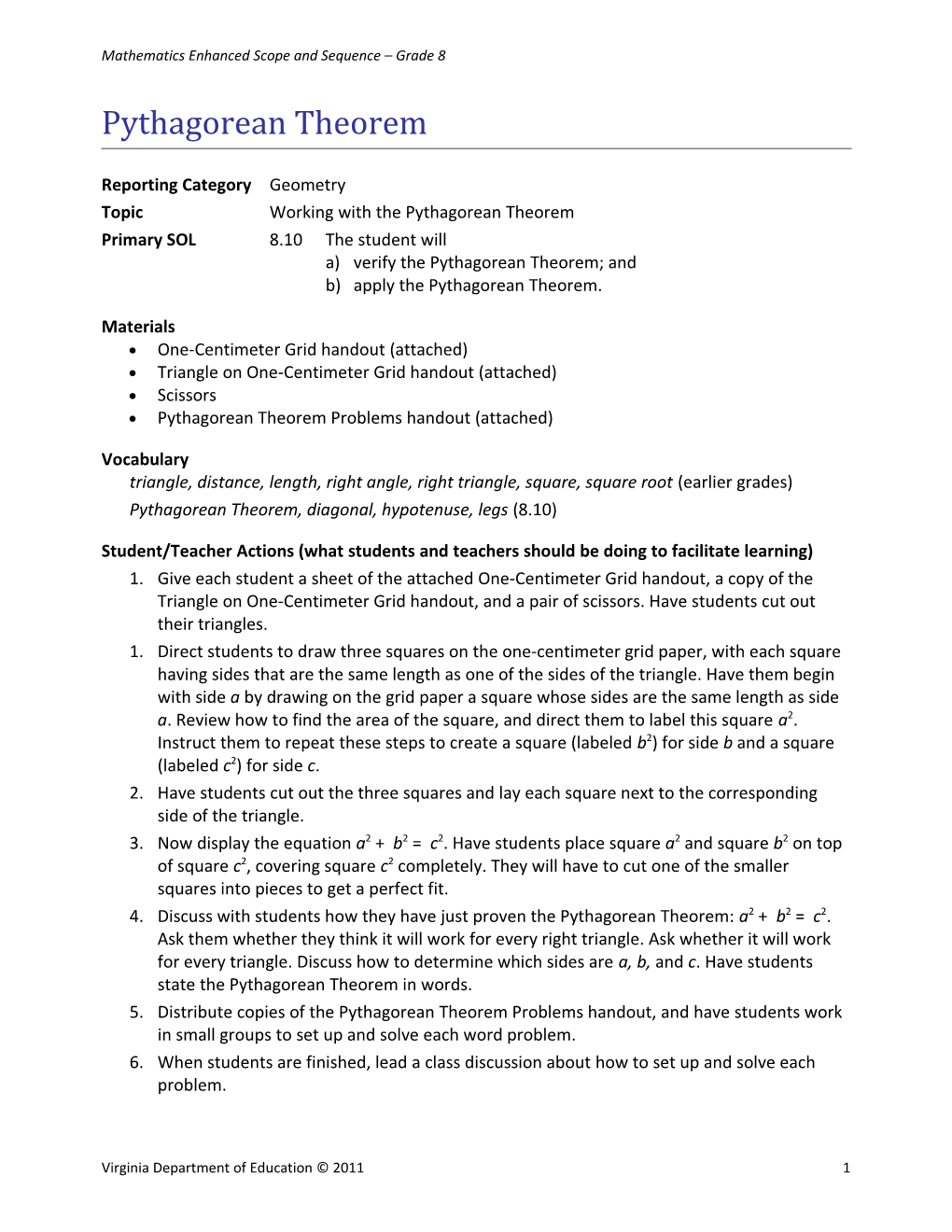 Mathematics Enhanced Scope and Sequence Grade 8 s1