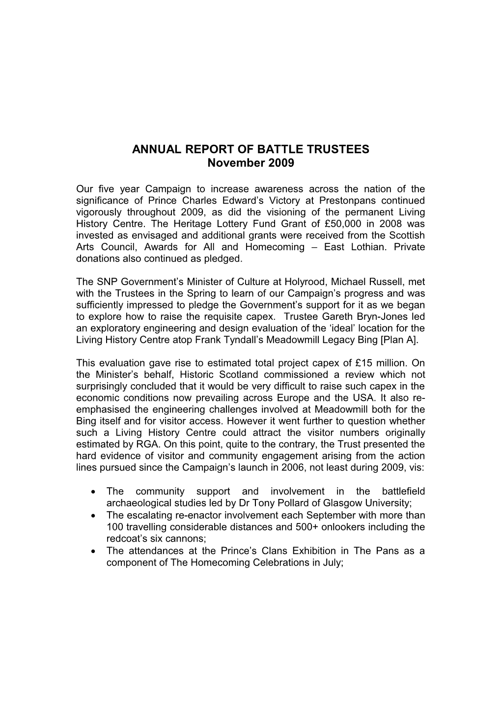 Annual Report of Battle Trustees