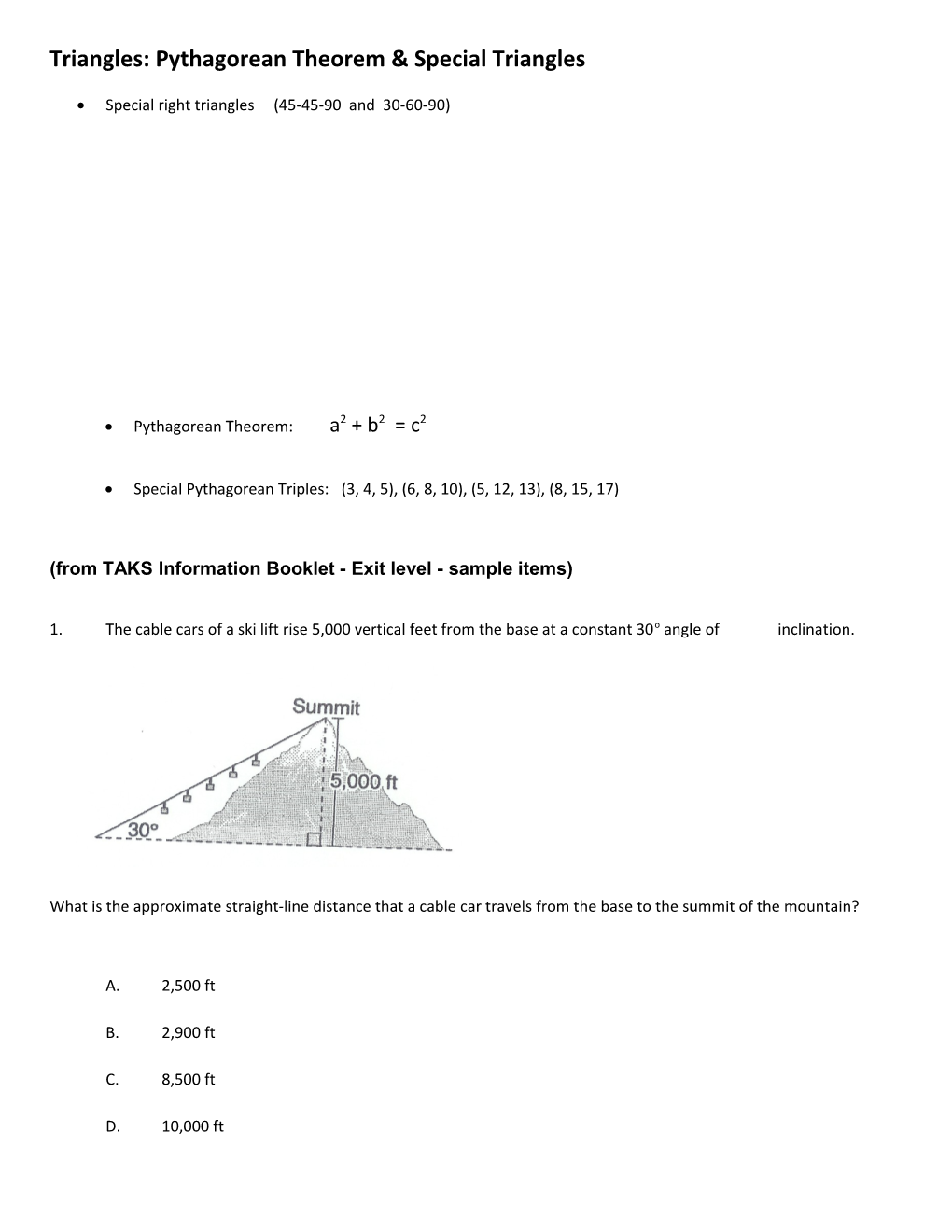 Triangles: Pythagorean Theorem & Special Triangles