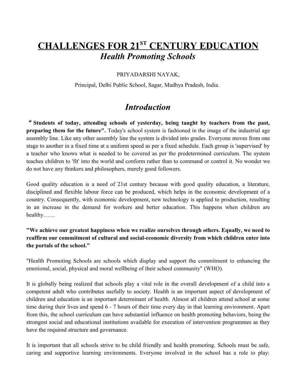 Challenges for 21St Century Education