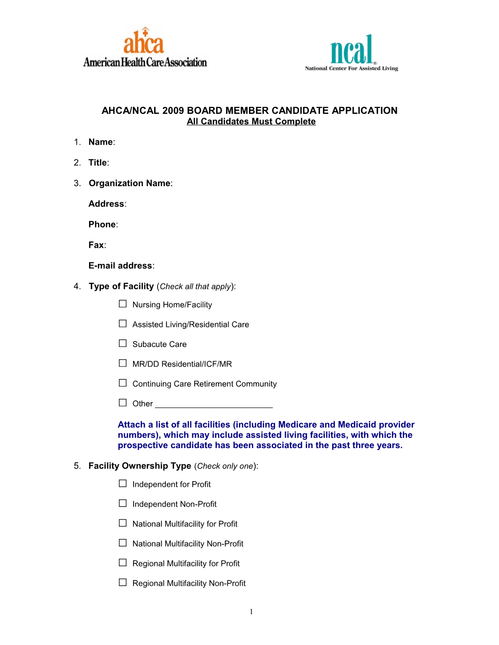 2009 Election Application Questionnaire