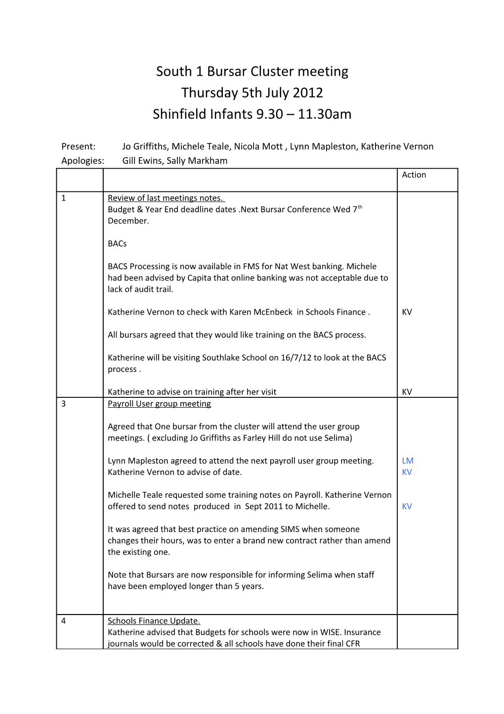 Woodley Cluster Meeting