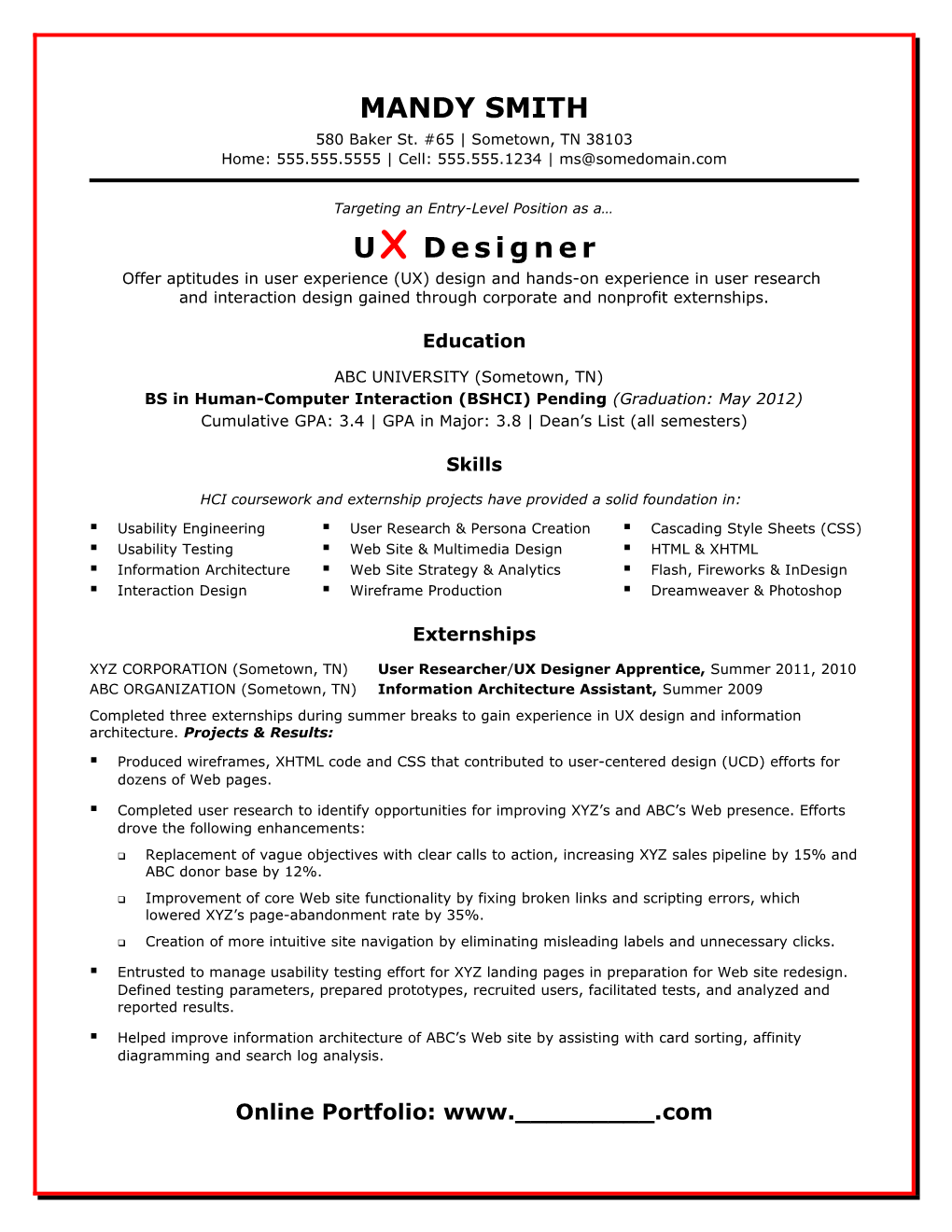 Sample Resume for an Entry-Level UX Designer