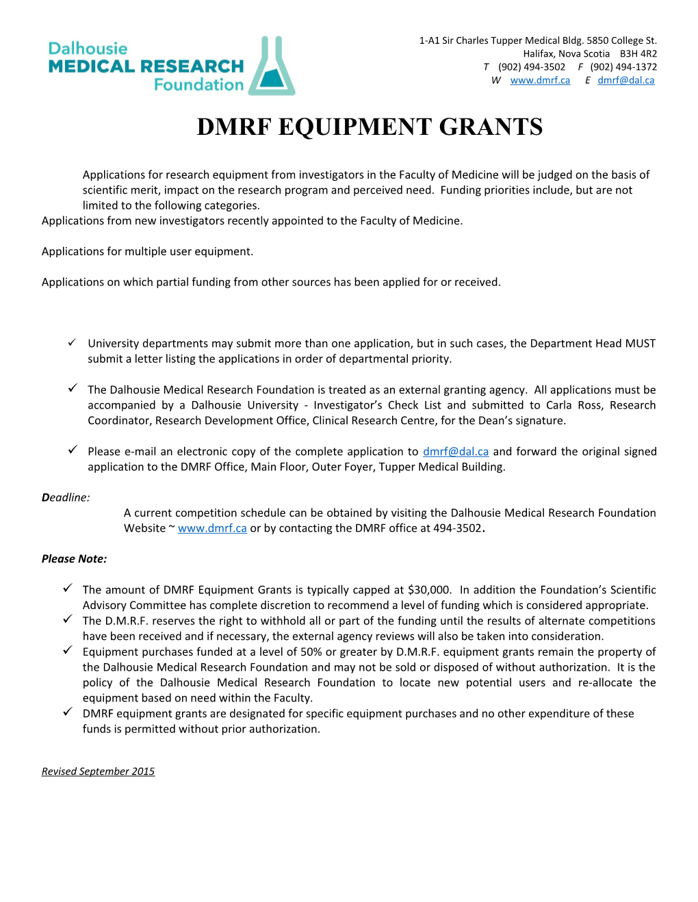 Dmrf Equipment Grants