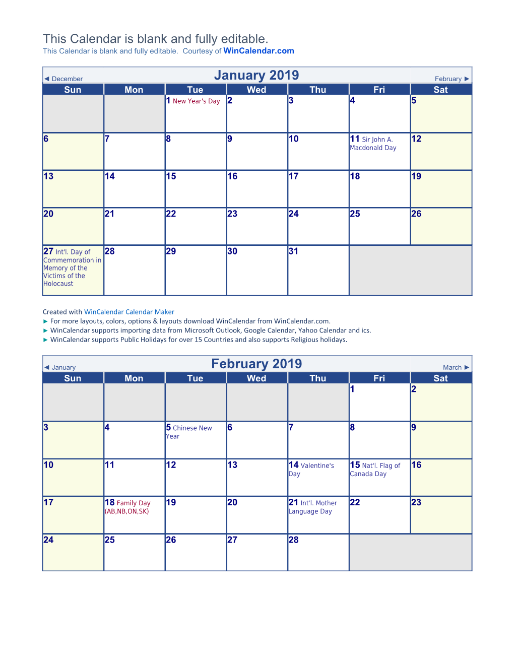 June 2019 Canada Calendar with Holidays