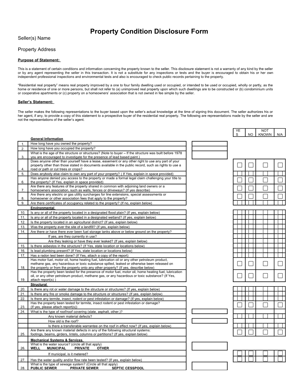 Property Condition Disclosure