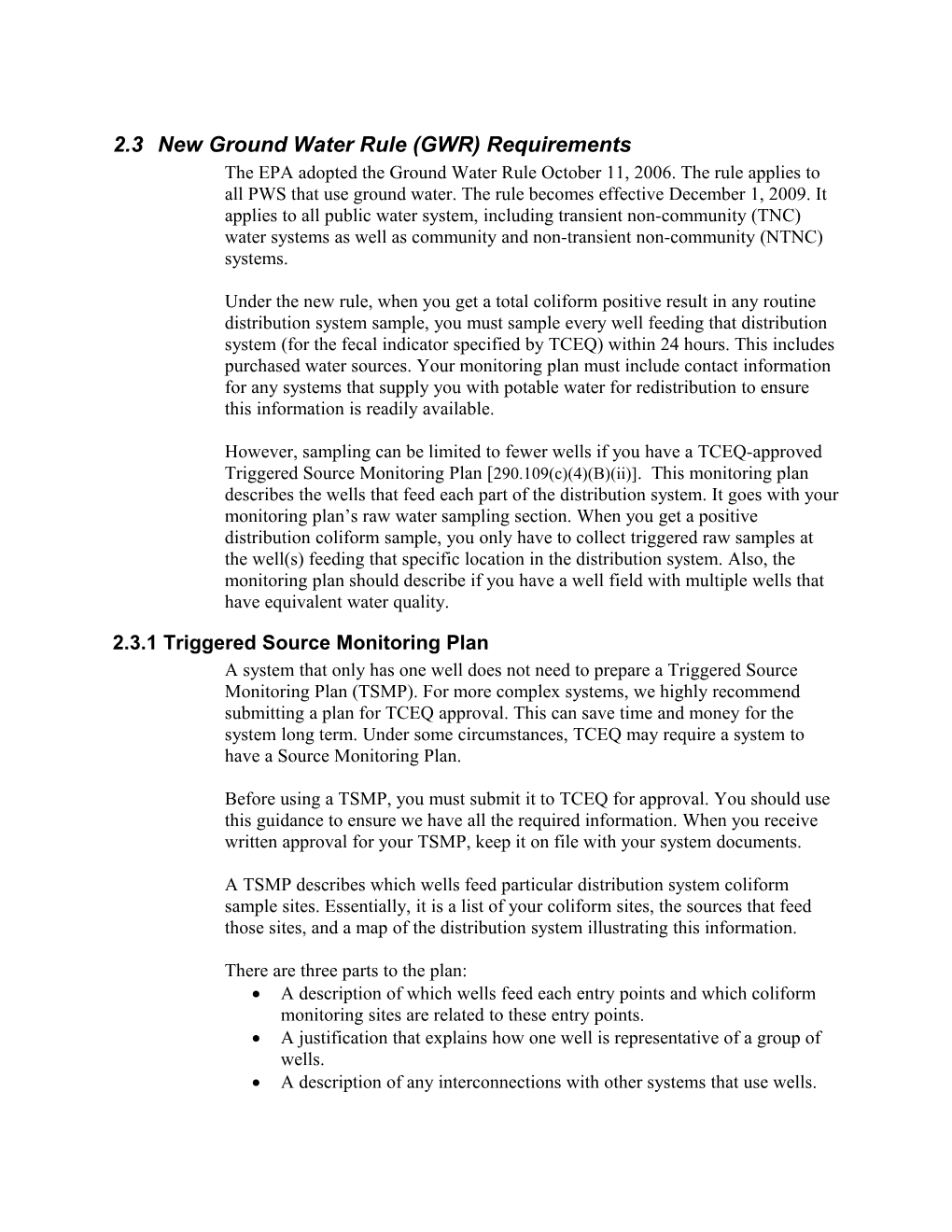 2.3 New Ground Water Rule (GWR) Requirements