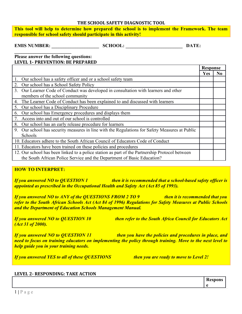 The School Safety Diagnostic Tool