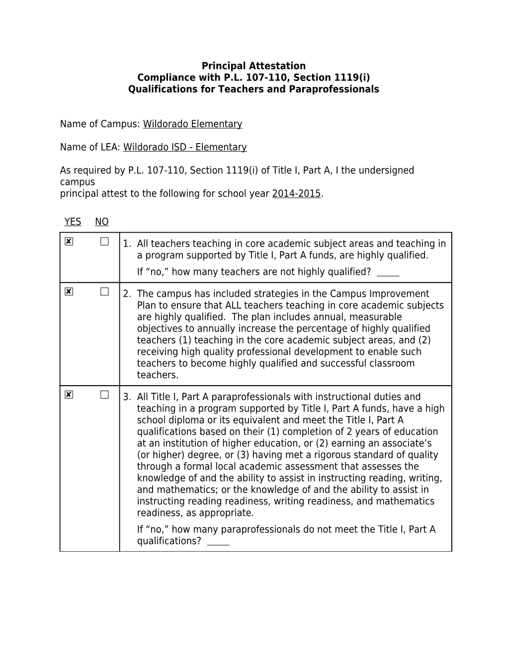 Sample Document - Principal Attestation in English