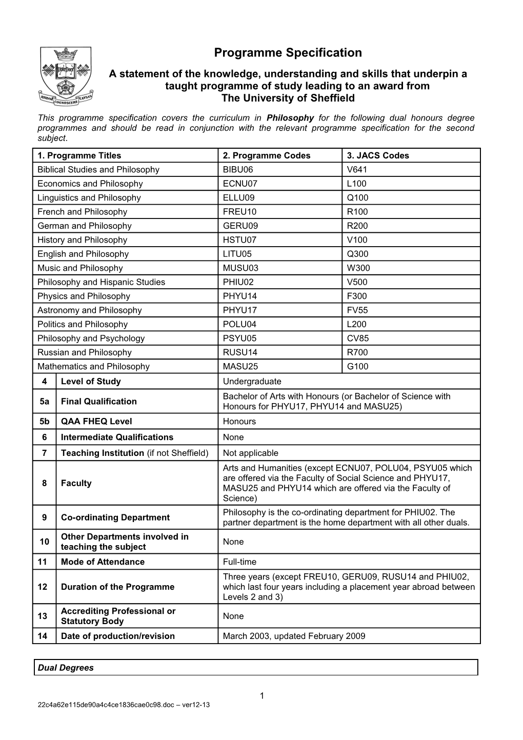 Background Tothe Programmes and Subject Area