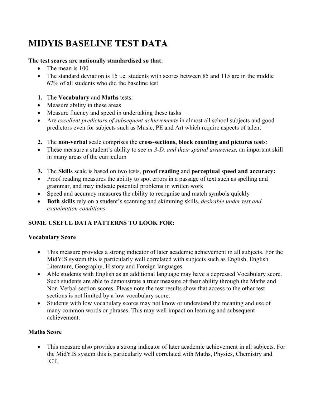 Midyis Baseline Test Data