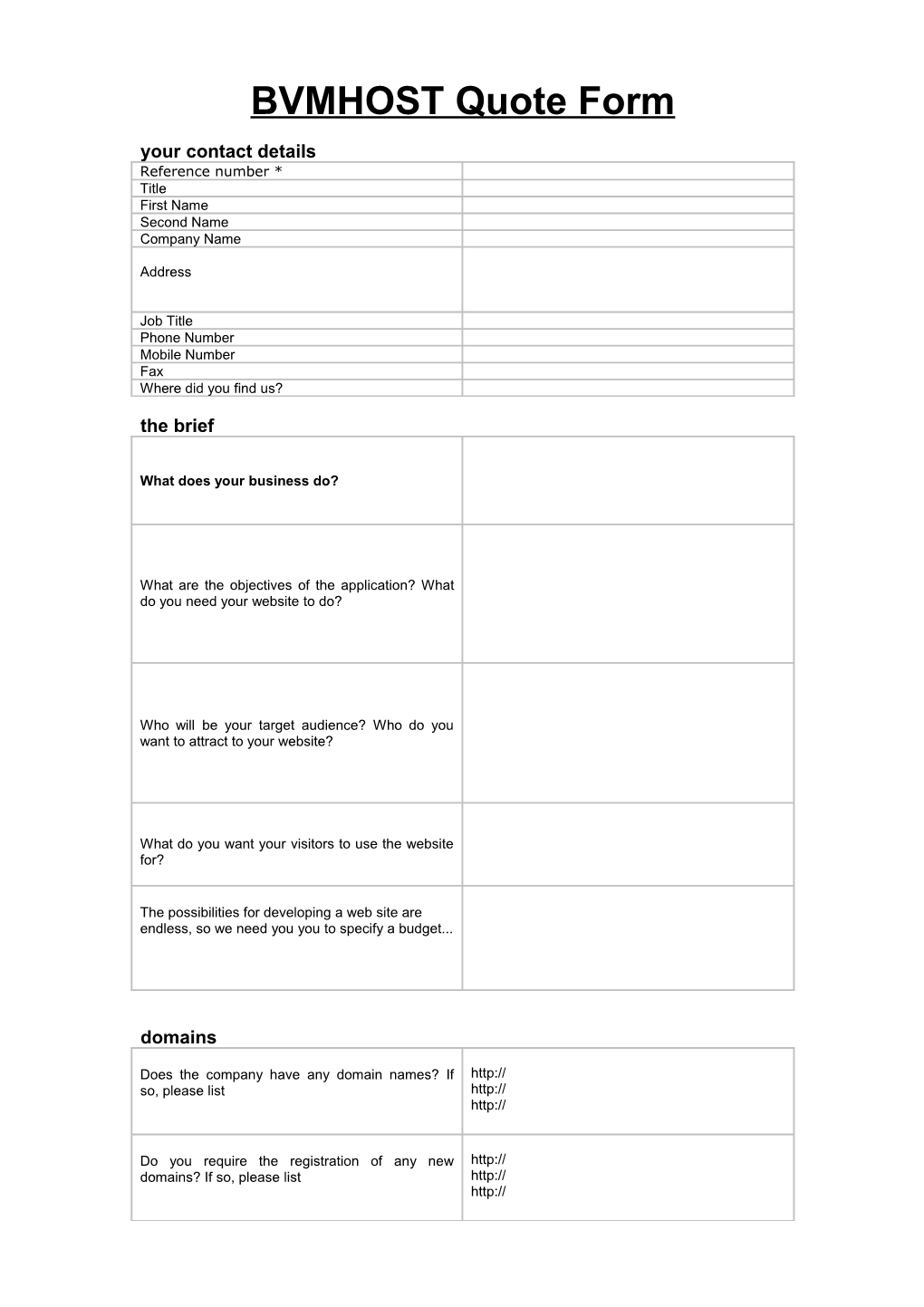 Online Quote Form