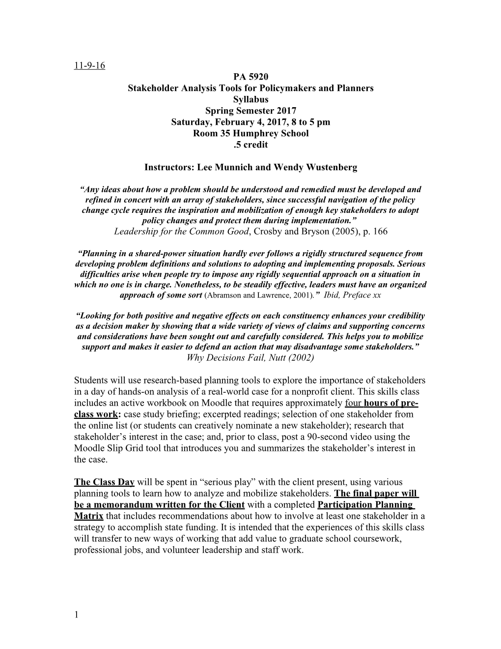 PA 5920 Stakeholder Analysis/SWOT Analysis/Causal Mapping