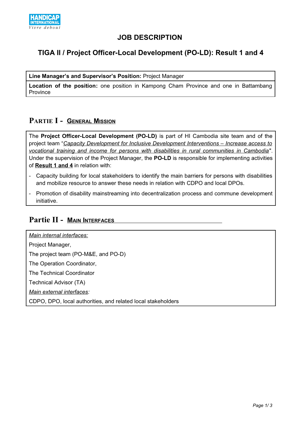 TIGA II / Project Officer-Local Development (PO-LD): Result 1 and 4