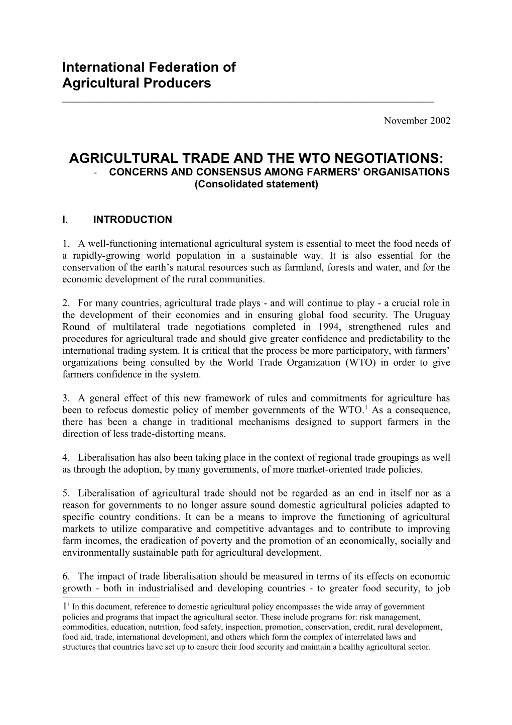 Agricultural Trade and the Wto Negotiations