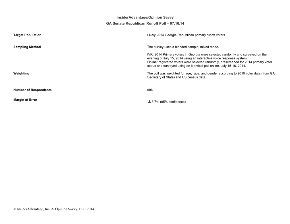 GA Senate Republican Runoff Poll 07.16.14