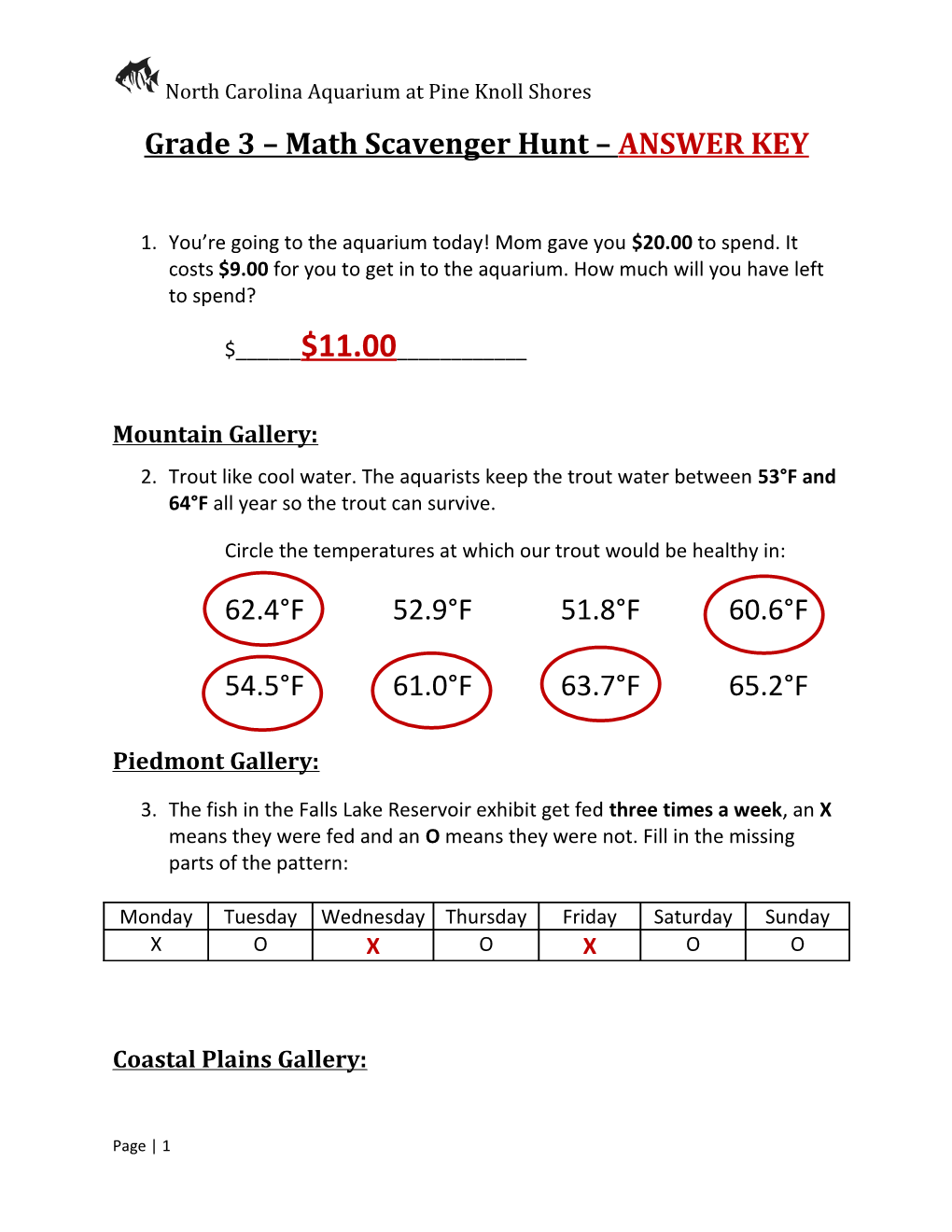 Grade 3 Math Scavenger Hunt ANSWER KEY