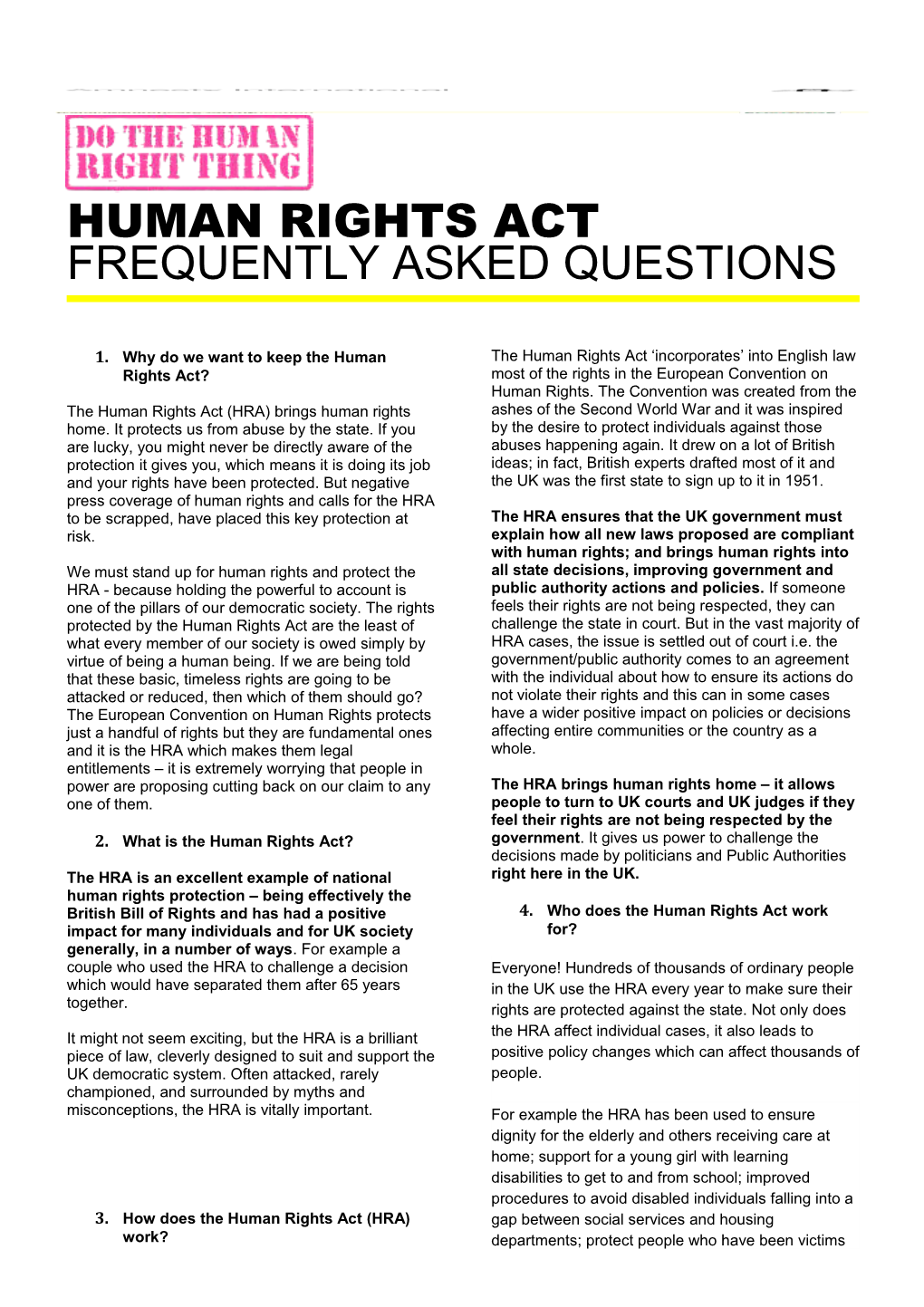 Human Rights Act: Frequently Asked Questions