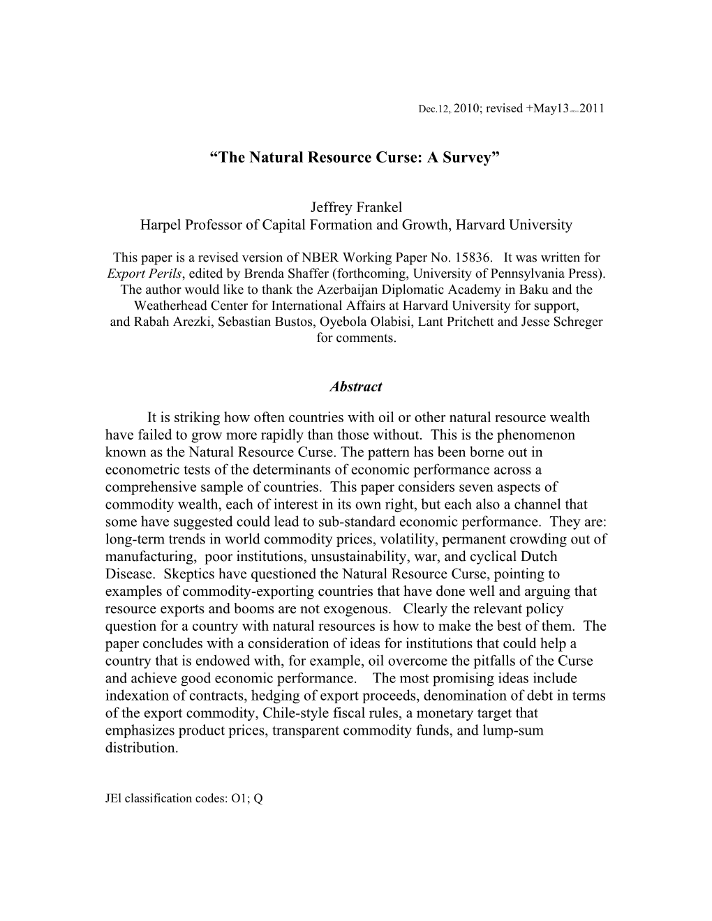 Draft Outline of Paper on Energy Macroeconomics and the Natural Resource Curse, for Export