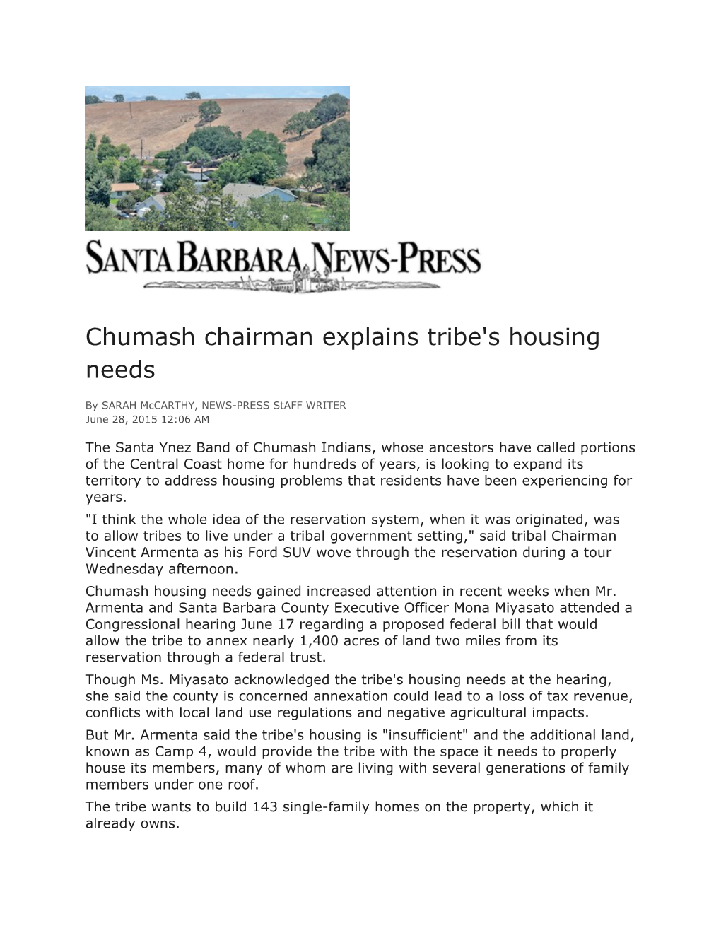 Chumash Chairman Explains Tribe's Housing Needs
