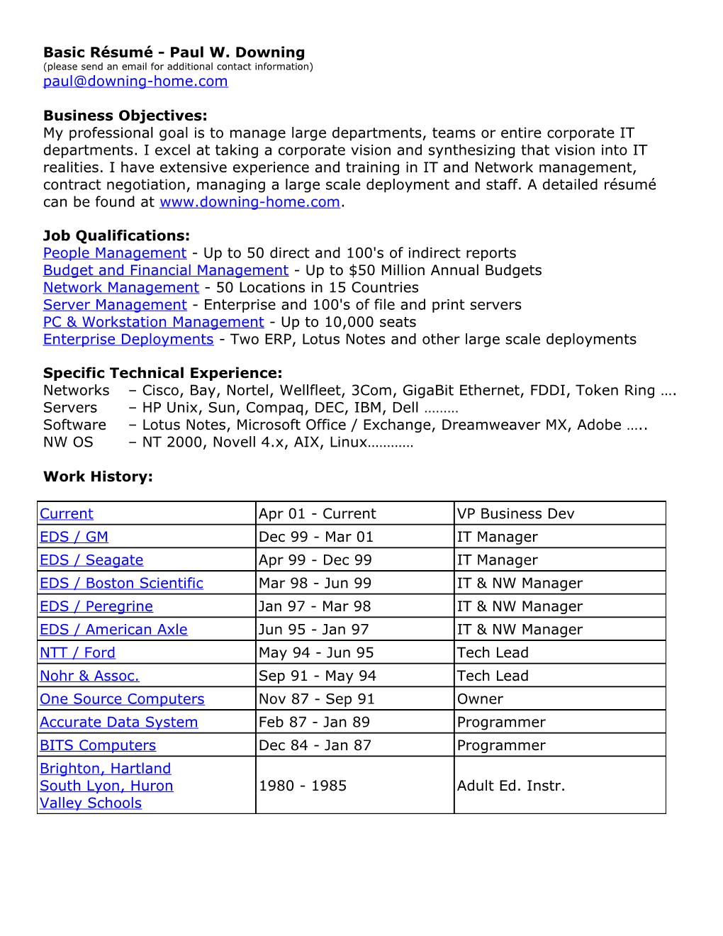 Resume - Paul W Downing