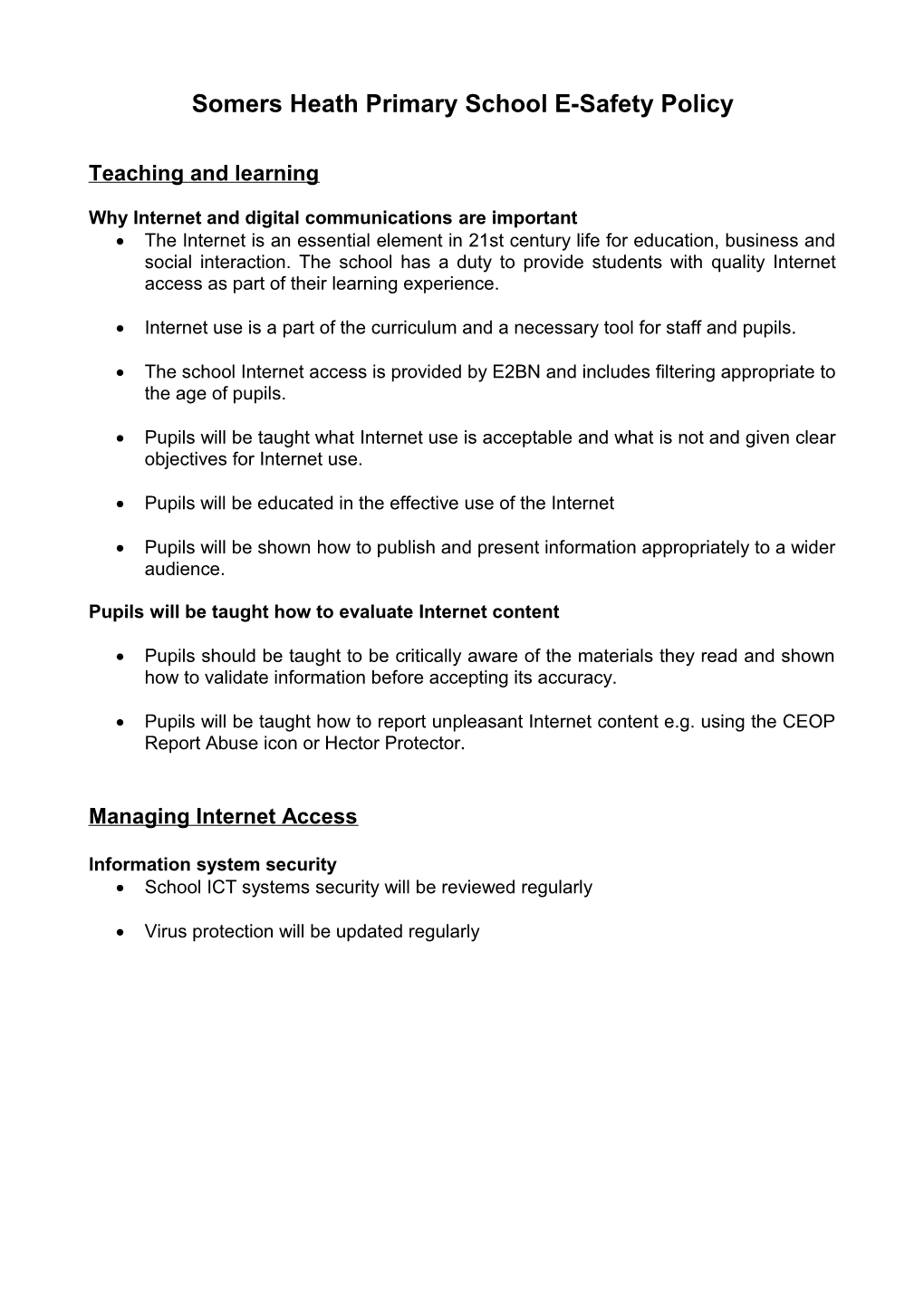 Ashill VC Primary School E-Safety Policy